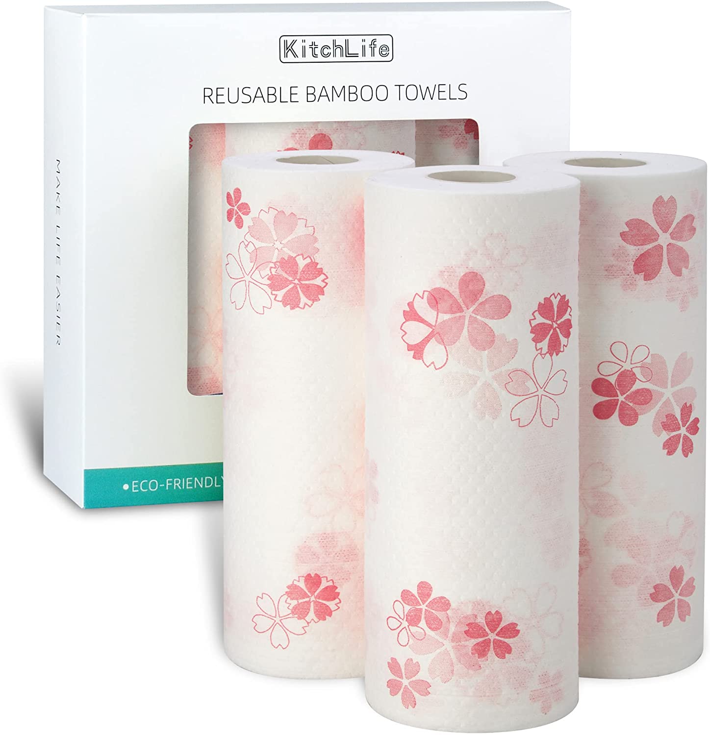 KitchLife Reusable Bamboo Paper Towels - 3 Rolls. Sakura
