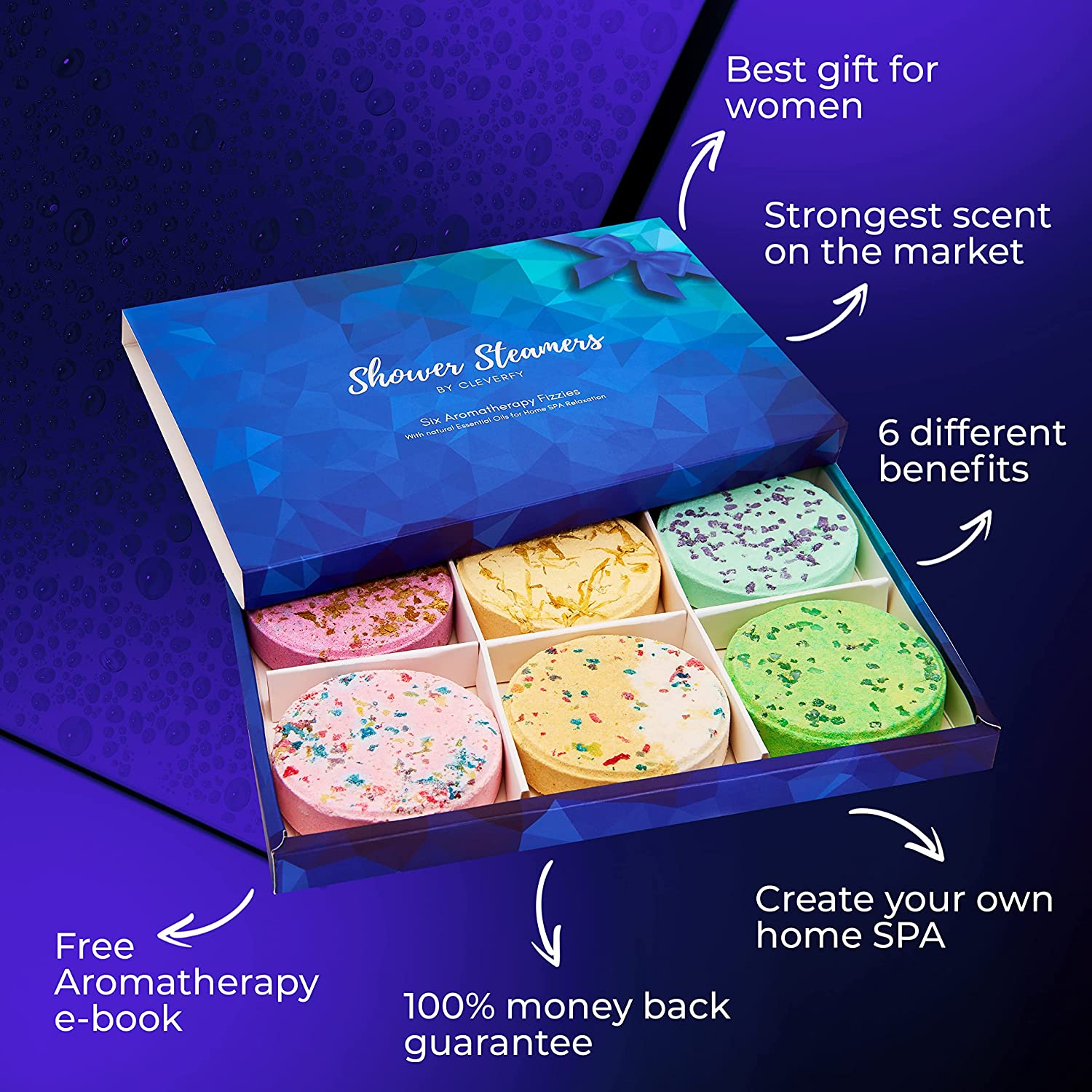 Cleverfy Shower Steamers Aromatherapy - Variety Pack of 6 Shower Bombs.