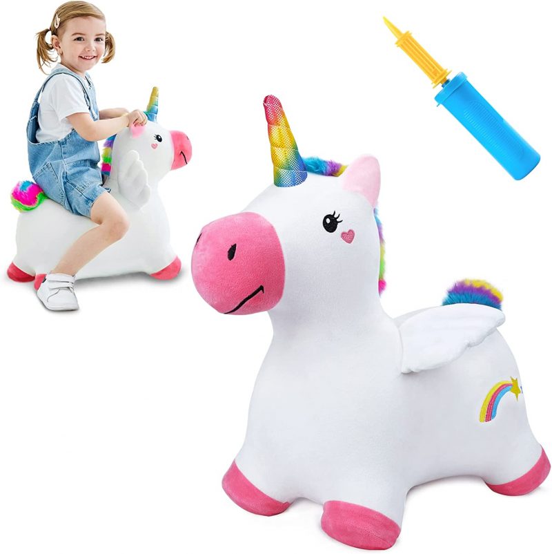 iPlay. iLearn Bouncy Pals Unicorn Hopping Horse Plush. With Pump