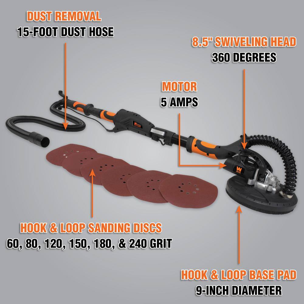 WEN 6369 5 Amp Corded Variable Speed Drywall Sander with 15 ft. Hose