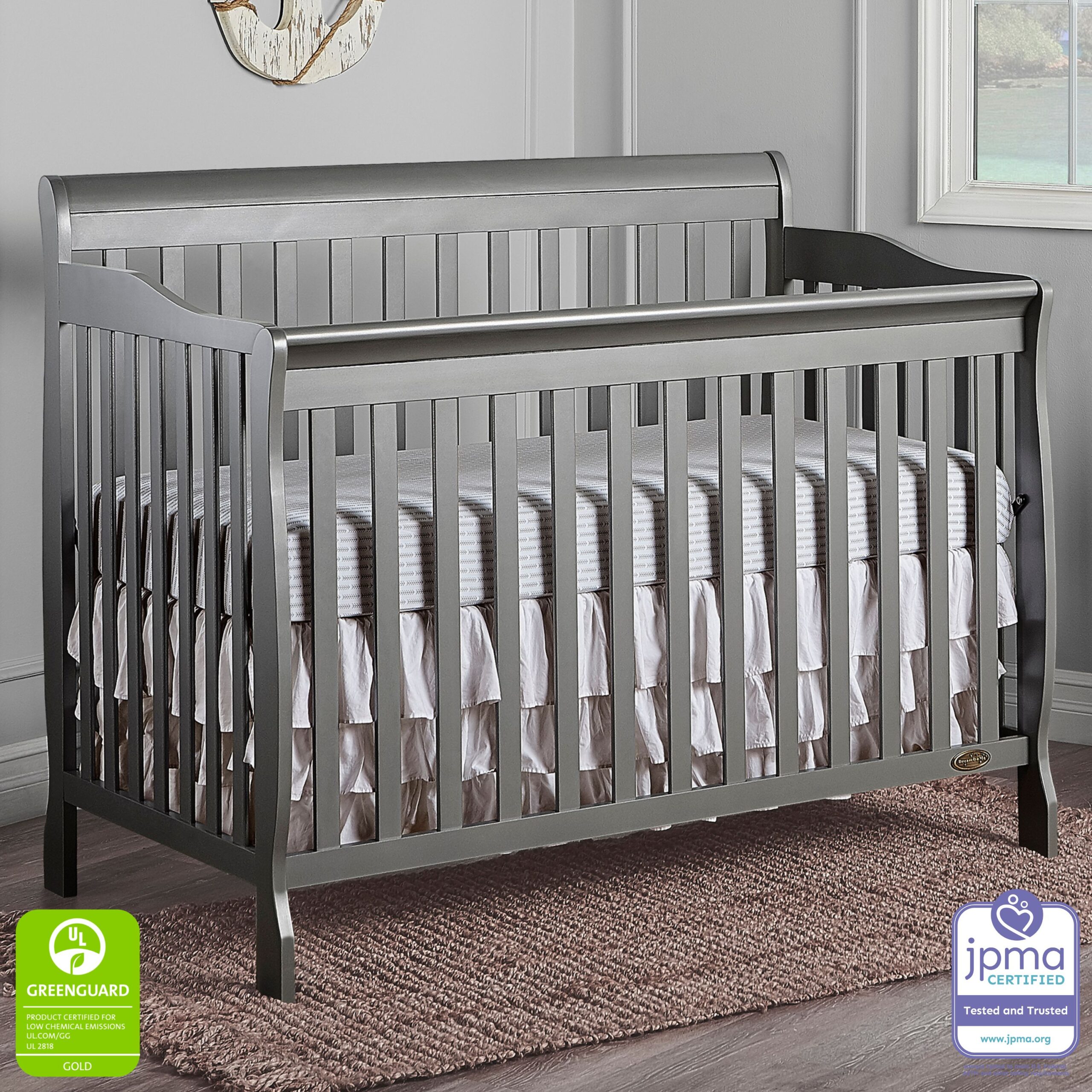 Dream On Me Ashton 5-in-1 Convertible Crib. Storm Grey