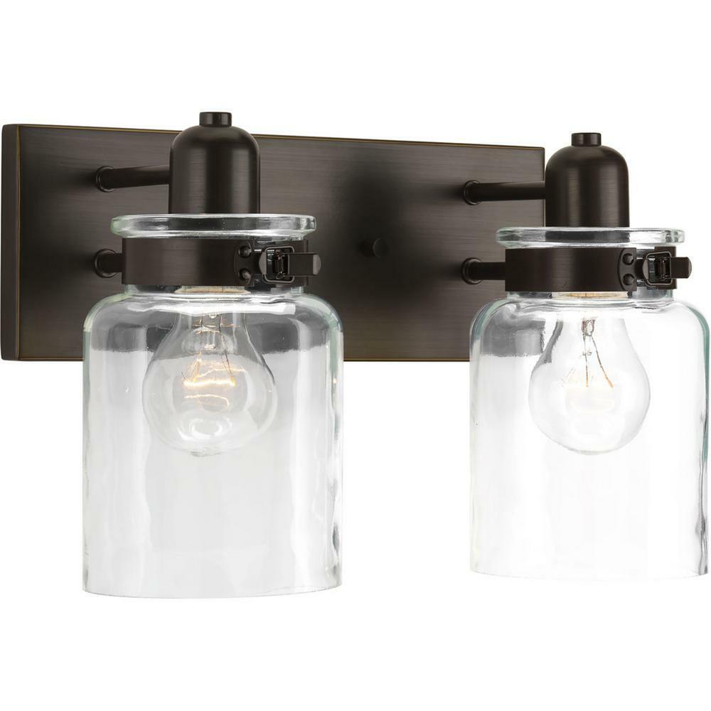 Progress Lighting Calhoun Collection 13-1/4 in. 2-Light Antique Bronze Clear Glass Farmhouse Urban Industrial Bath Vanity Light