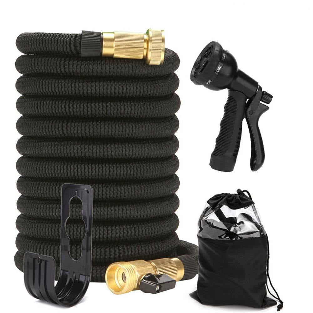 CozyBox 50ft Water Hose - Upgraded Leakproof Lightweight No-Kink Garden Hose. Flexible Expanding Water Hose with Triple Layered Latex Core. Bag and Holder (Black)