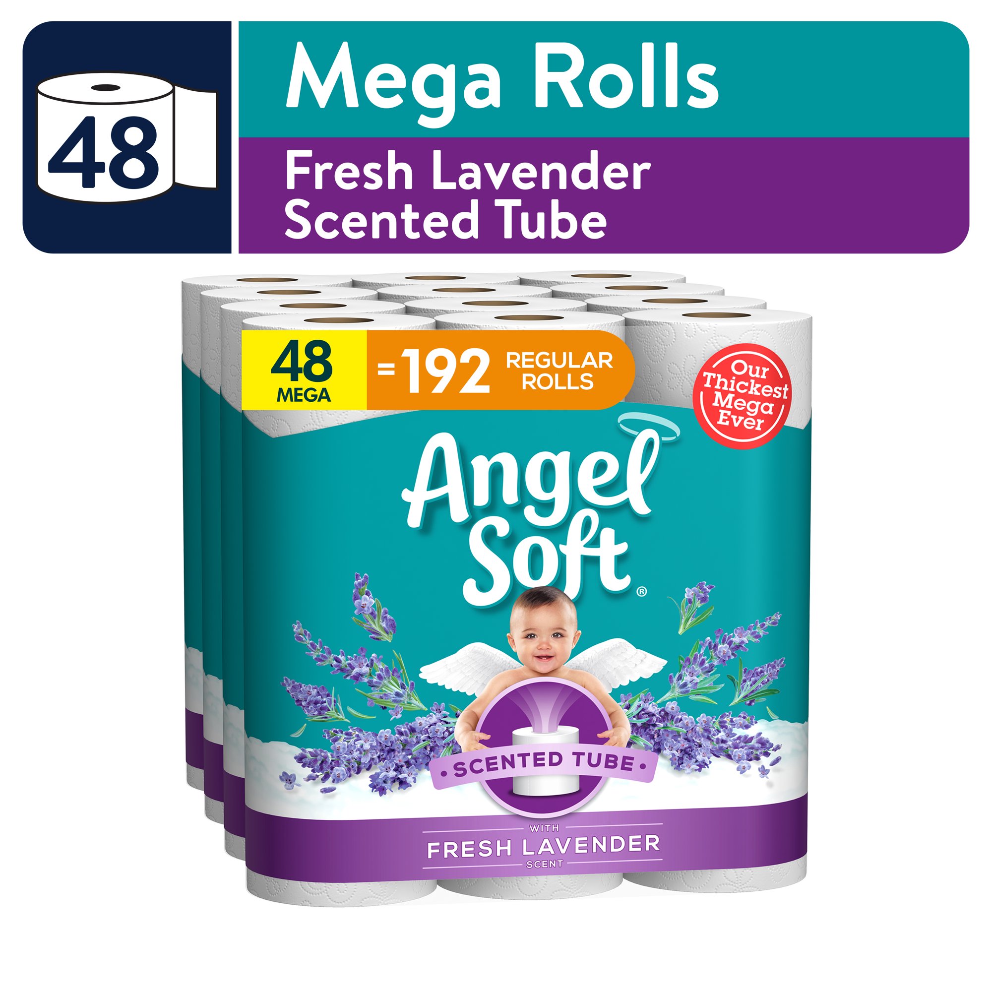 Angel Soft Toilet Paper with Fresh Lavender Scented Tube. 48 Mega Rolls
