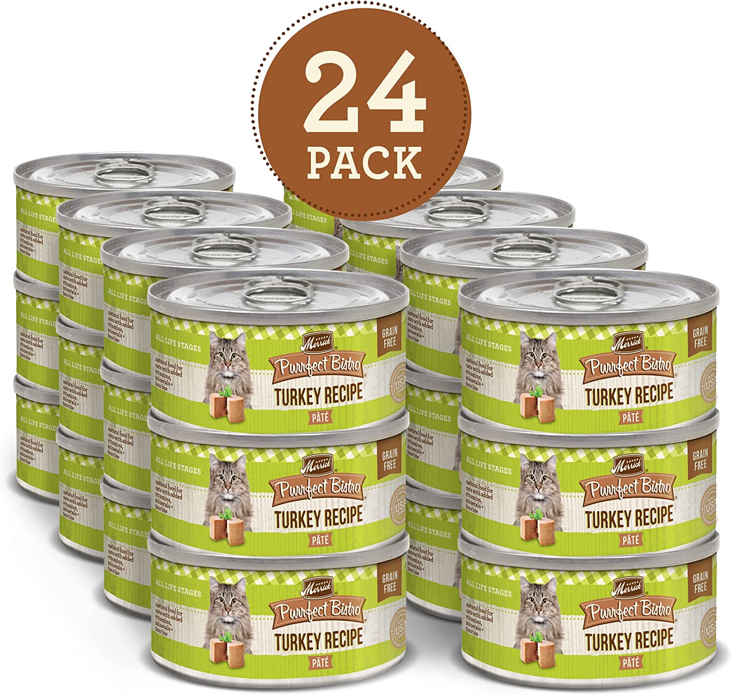 Merrick Purrfect Bistro Grain Free Canned Wet Cat Food - Turkey Pate - 3 Ounce (Pack of 24)