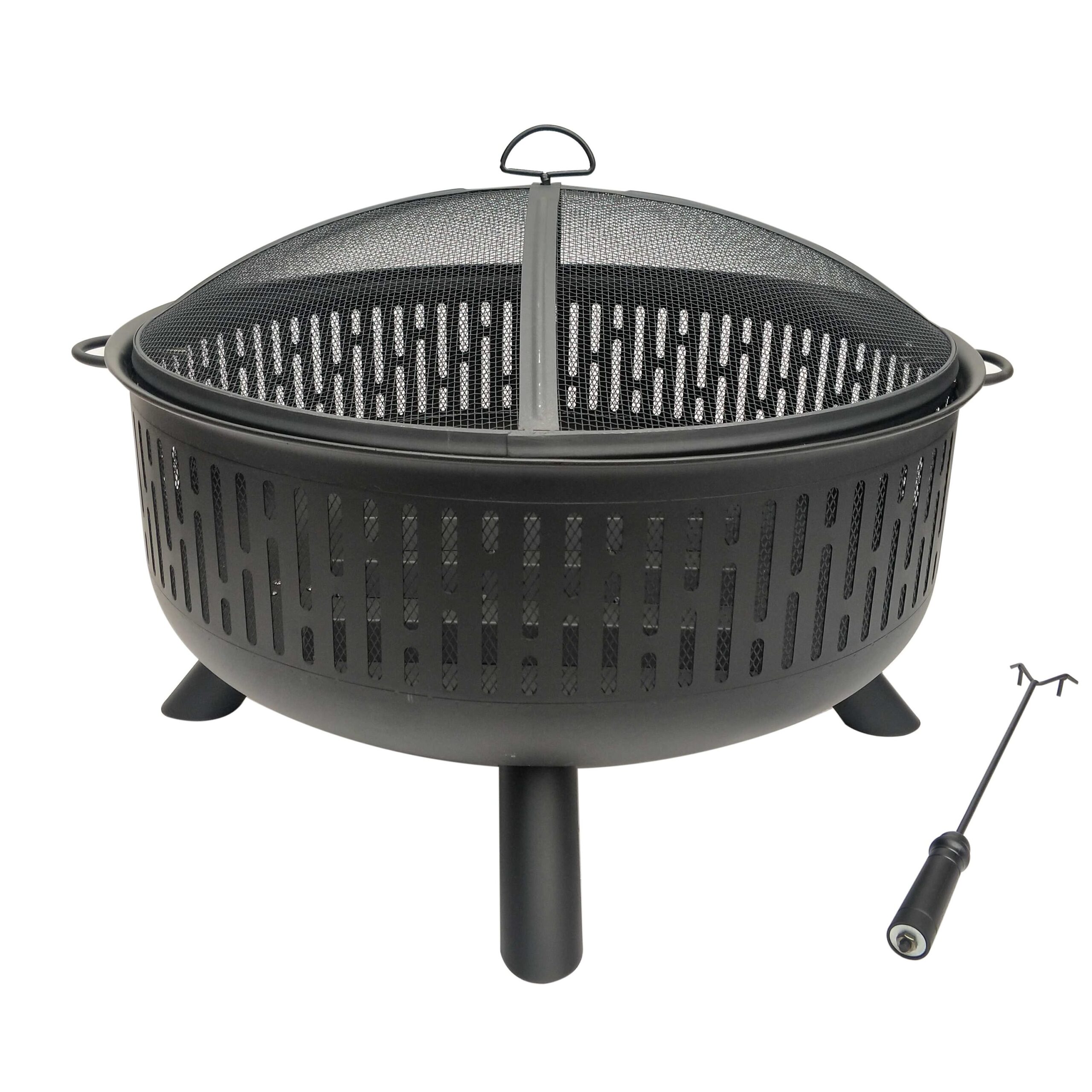 allen + roth 31.5-in W Black Steel Wood-Burning Fire Pit