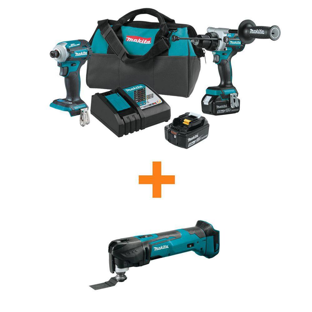 Makita XT288T-XMT03Z 18V LXT Lithium-Ion Brushless Cordless Combo Kit 5.0 Ah (2-Pc) with bonus 18V LXT Variable Speed Oscillating Multi-Tool