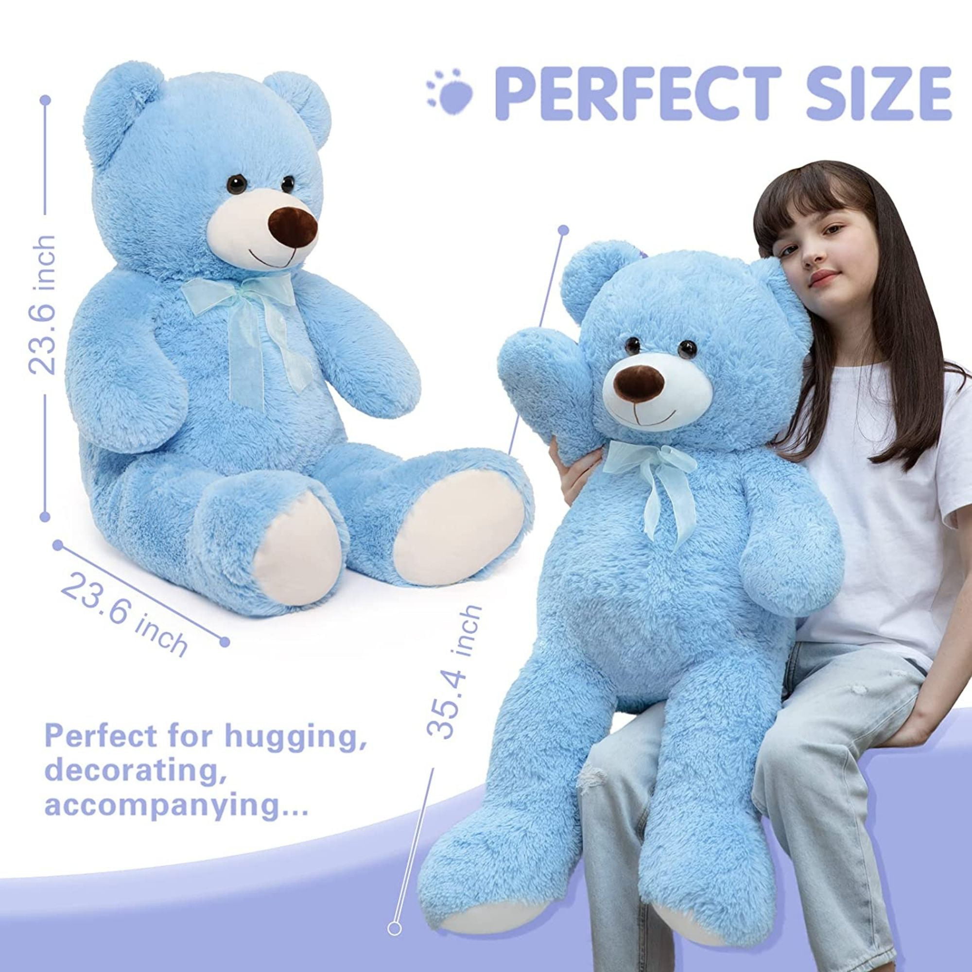 MorisMos Giant Teddy Bear 35.4” Soft Stuffed Animal Big Bear Plush Toy. Blue