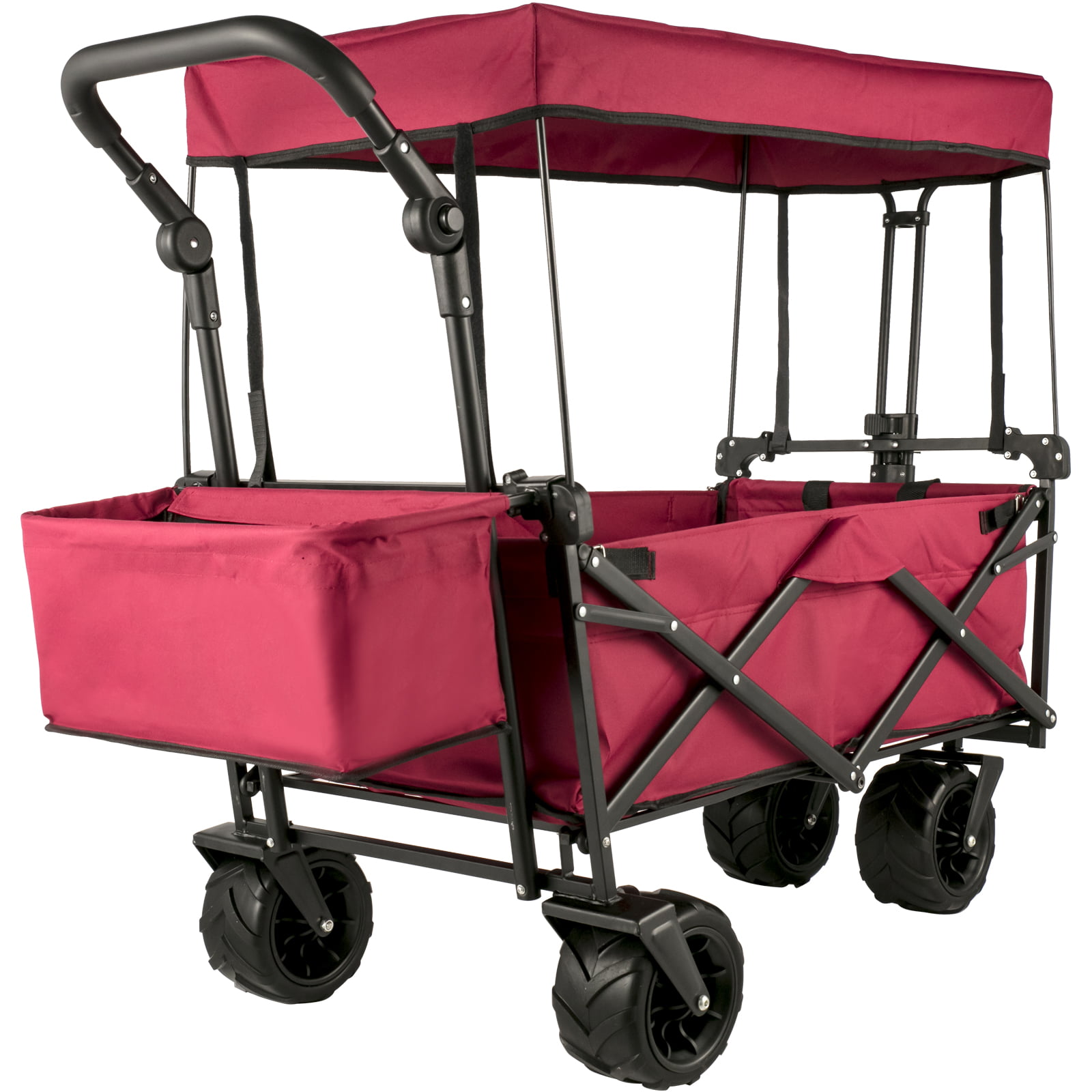 VEVORbrand Collapsible Wagon Cart Red. Foldable Wagon Cart Removable Canopy 601D Oxford Cloth. Collapsible Wagon Oversized Wheels. Portable Folding Wagon Adjustable Handles. Beach. Garden. Sports