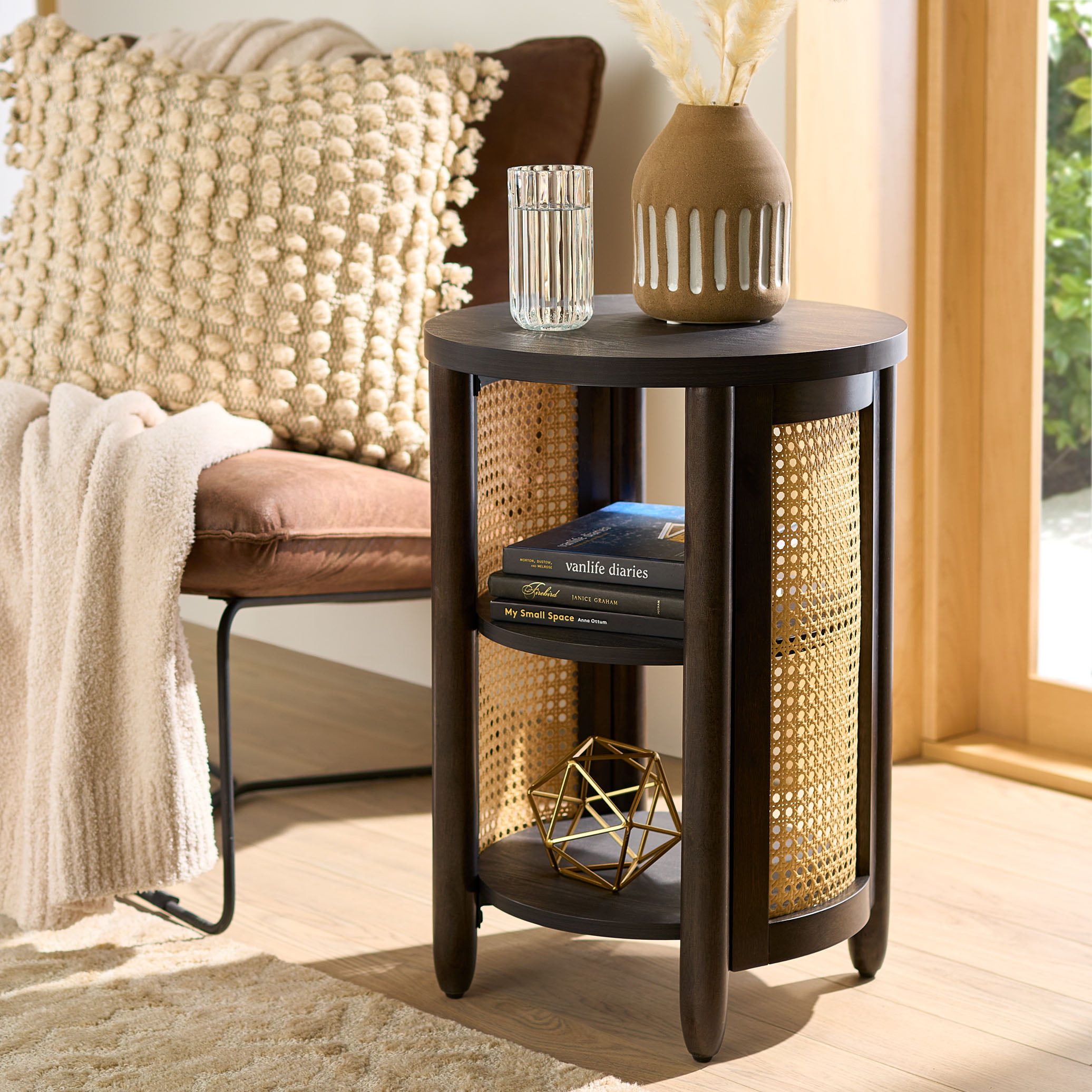 Better Homes & Gardens Springwood Caning Side Table. Charcoal Finish