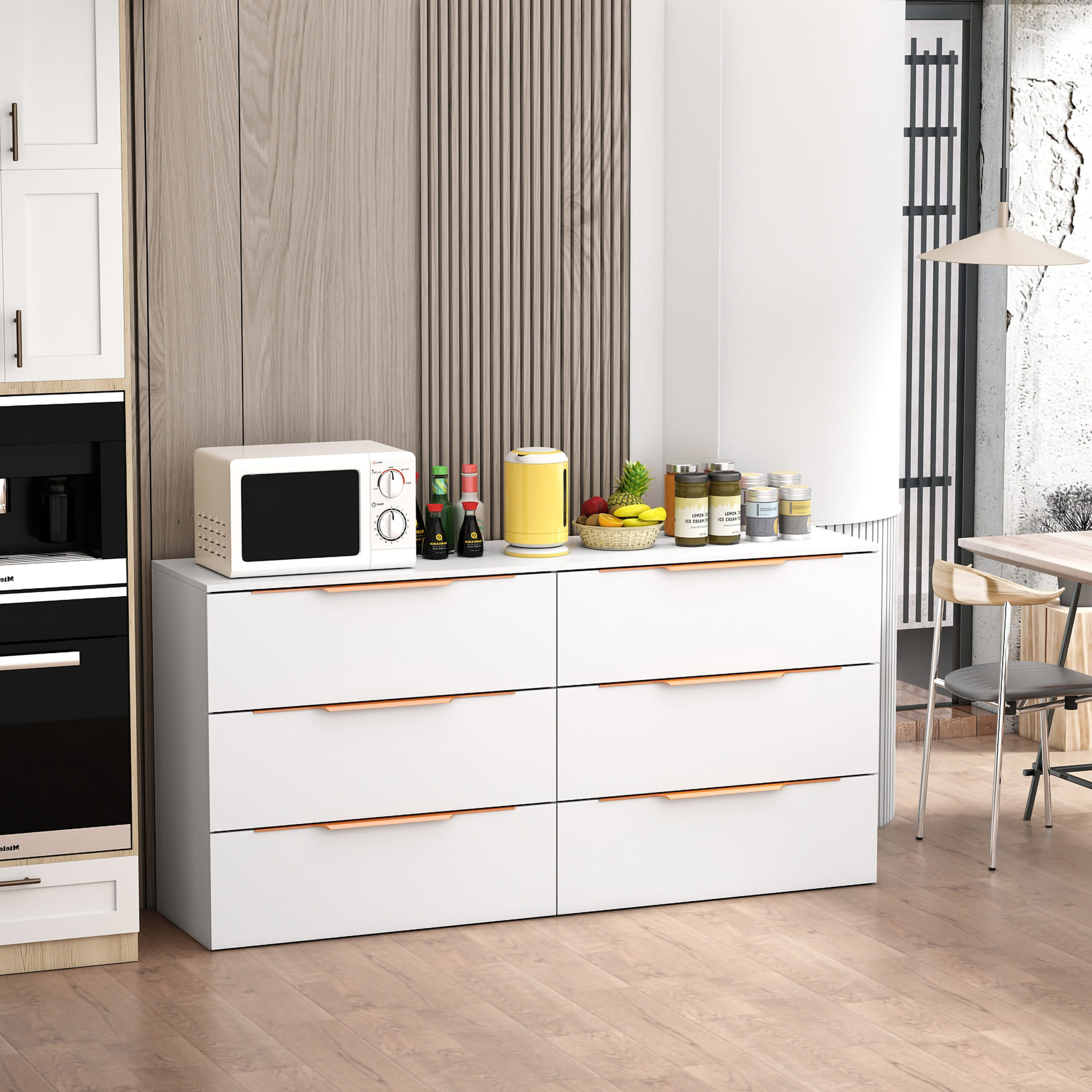 FUFU&GAGA 6-Drawer Storage Chest 62.9-in W x 31.1-in H Particleboard White Freestanding Utility Storage Cabinet