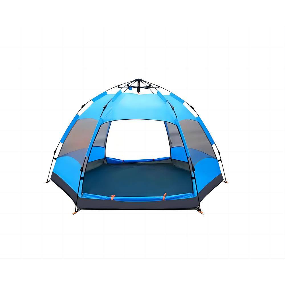 Afoxsos HDDB1832 6-People to 9-People Blue Automatic Hexagonal Tent Multi-Person Double-Layer Outdoor Camping Rain Tent