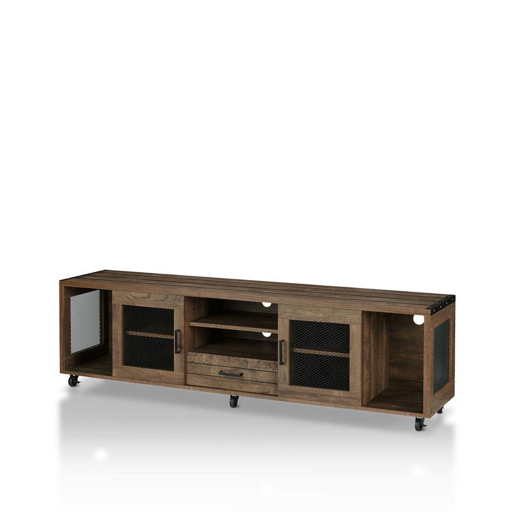 Furniture of America  Coopern 71 in. Reclaimed Oak TV Stand Fits TVs Up to 80 in. with Storage