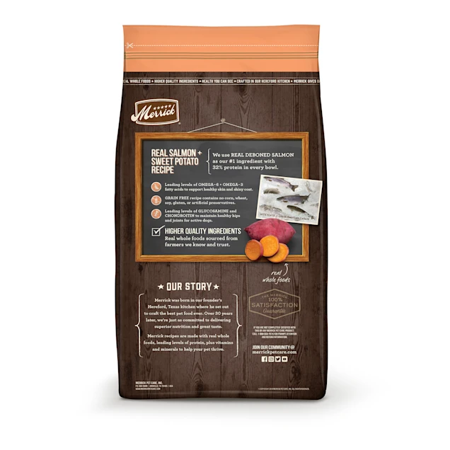Merrick Grain Free Real Salmon & Sweet Potato Recipe Dry Dog Food. 10 lbs.