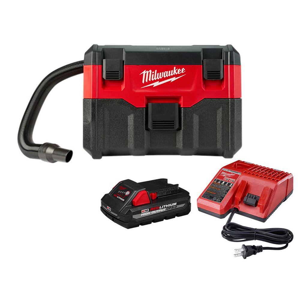 Milwaukee 0880-20-48-59-1835 M18 18-Volt 2 Gal. Lithium-Ion Cordless Wet/Dry Vacuum W/ 3.0 Ah Battery and Charger