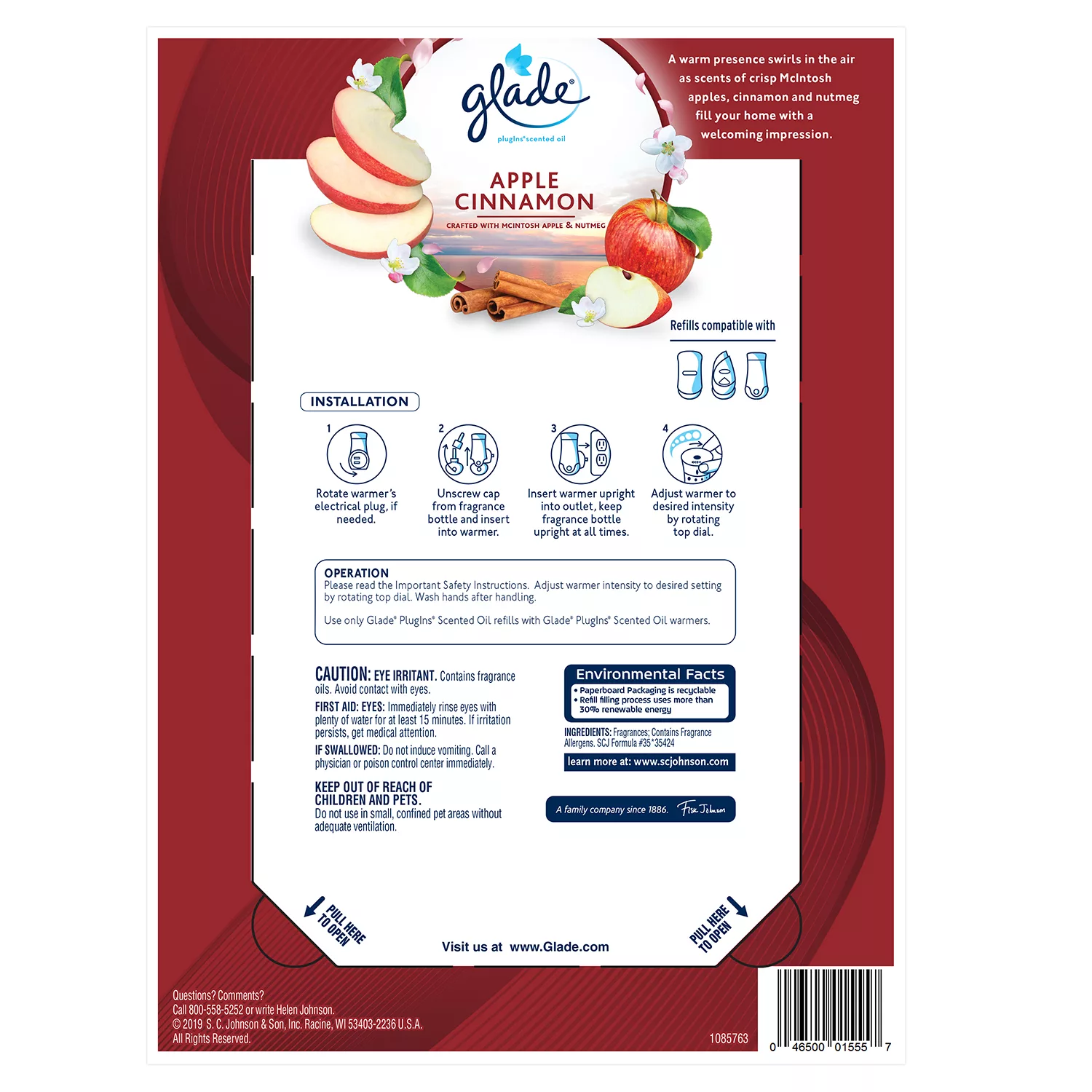 Glade PlugIns Scented Oil Refill. Essential Oil Infused Wall Plug in. 6.39 fl. oz. 9 ct. (Apple Cinnamon)