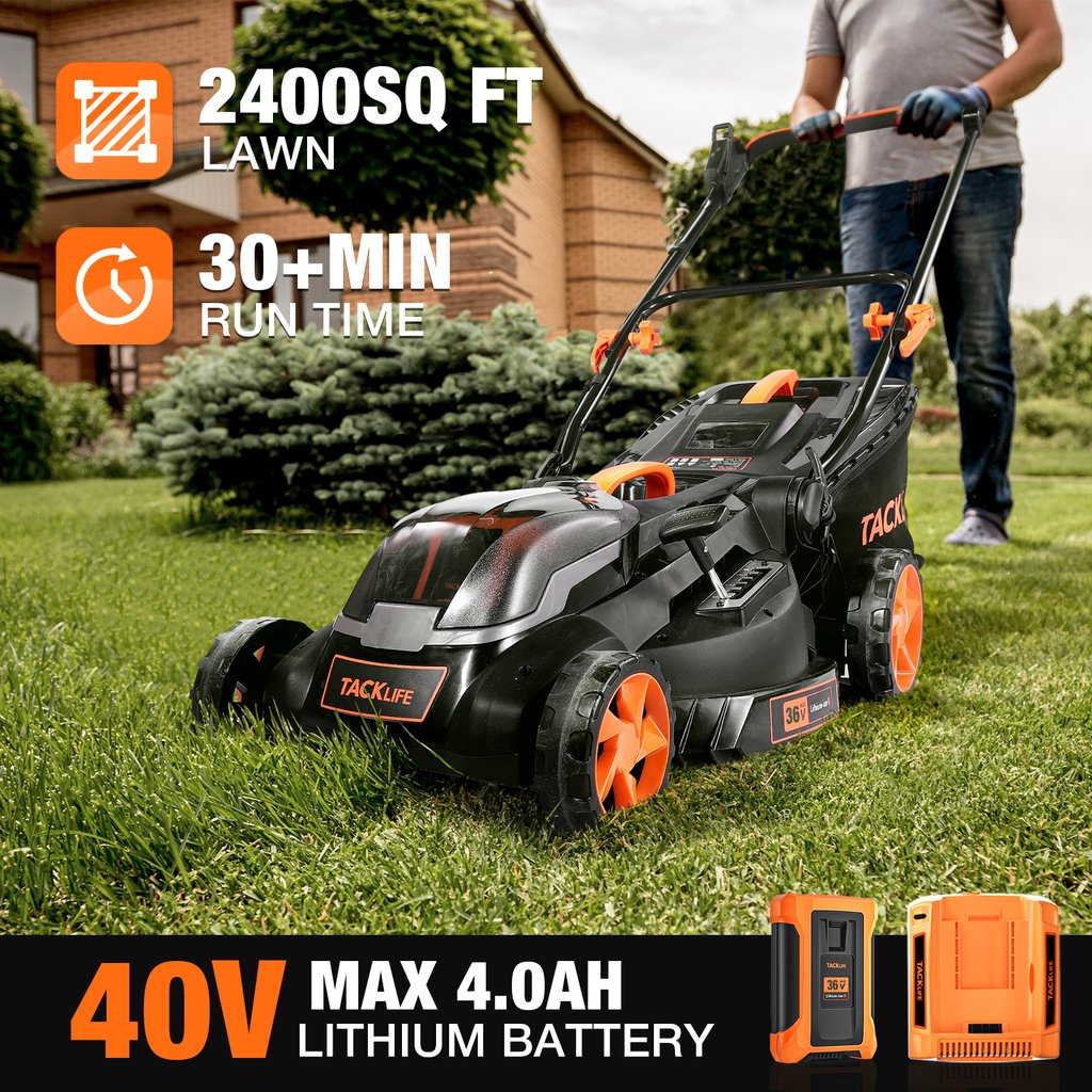 TACKLIFE 40V MAX 4.0Ah 16in Cordless Lawn Mower with Copper Brushless Motor - KDLM4040A