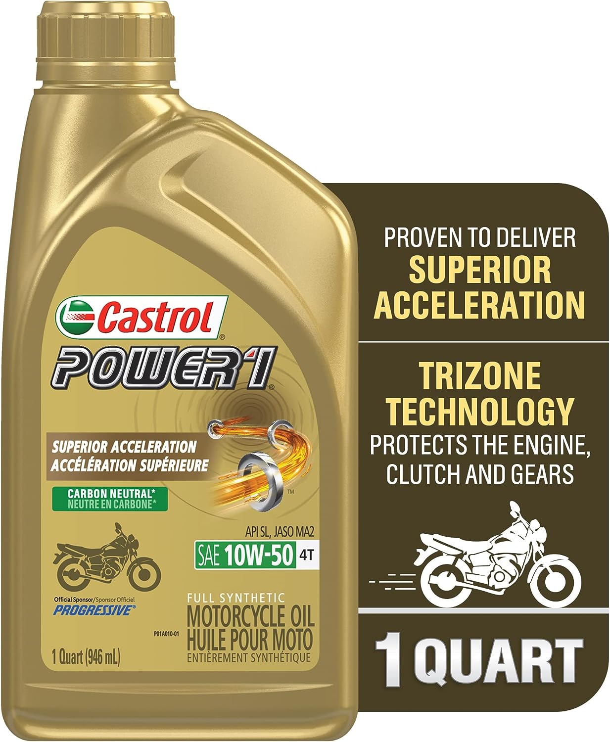 Castrol Power1 4T 10W-50 Full Synthetic Motorcycle Oil. 1 Quart. Pack of 6
