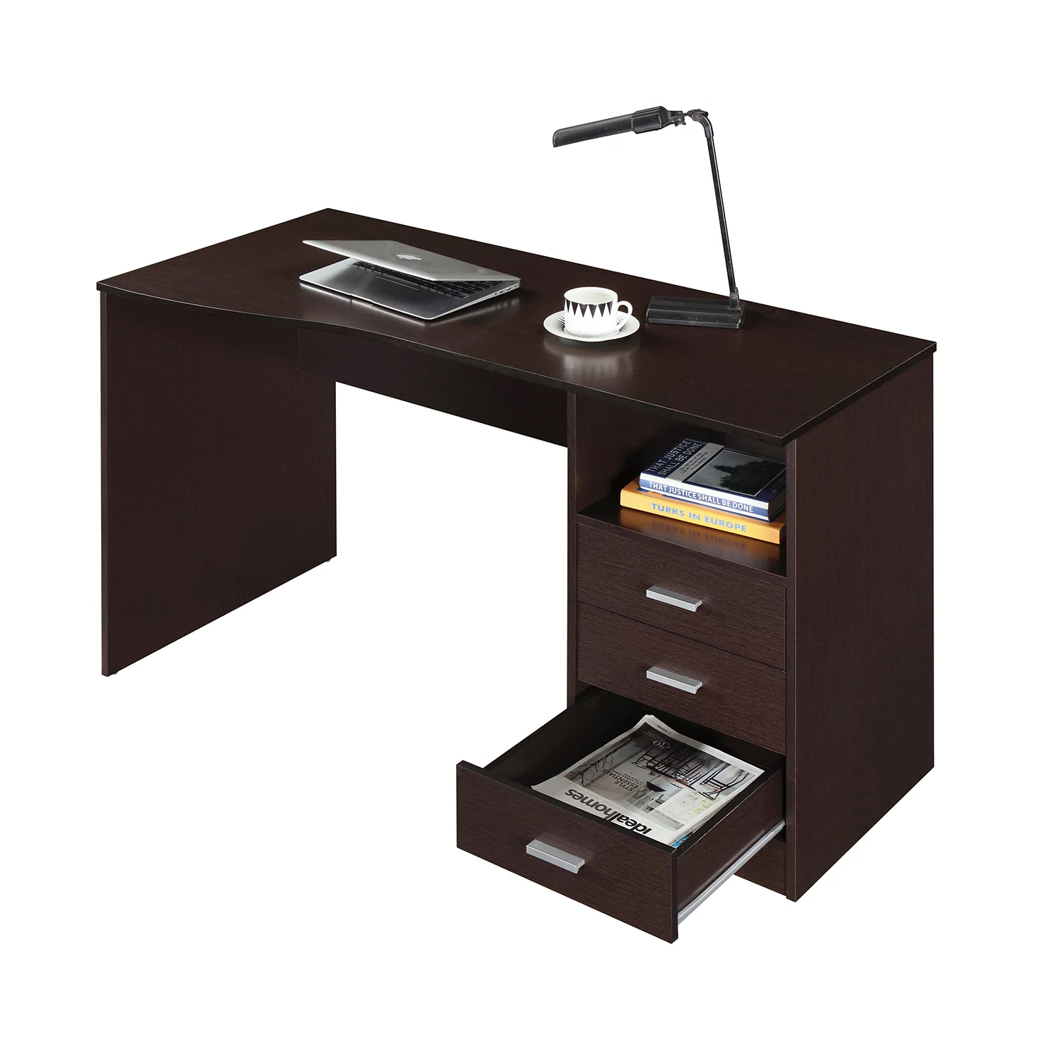 Techni Mobili Classic Computer Desk with Multiple Drawers. Wenge