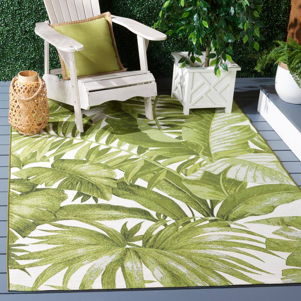 SAFAVIEH  Barbados Ivory/Green 10 ft. x 12 ft. Multi-Leaf Tropical Indoor/Outdoor Area Rug