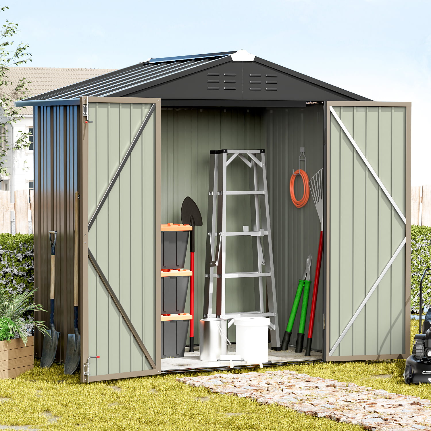 Devoko 4×6 ft.Patio Metal Shed. Lockable Garden Shed for Outdoor Backyard Patio Storage