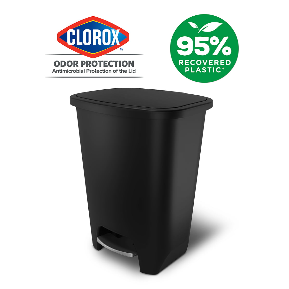GLAD 20 Gallon Trash Can. Plastic Step On Kitchen Trash Can. Black