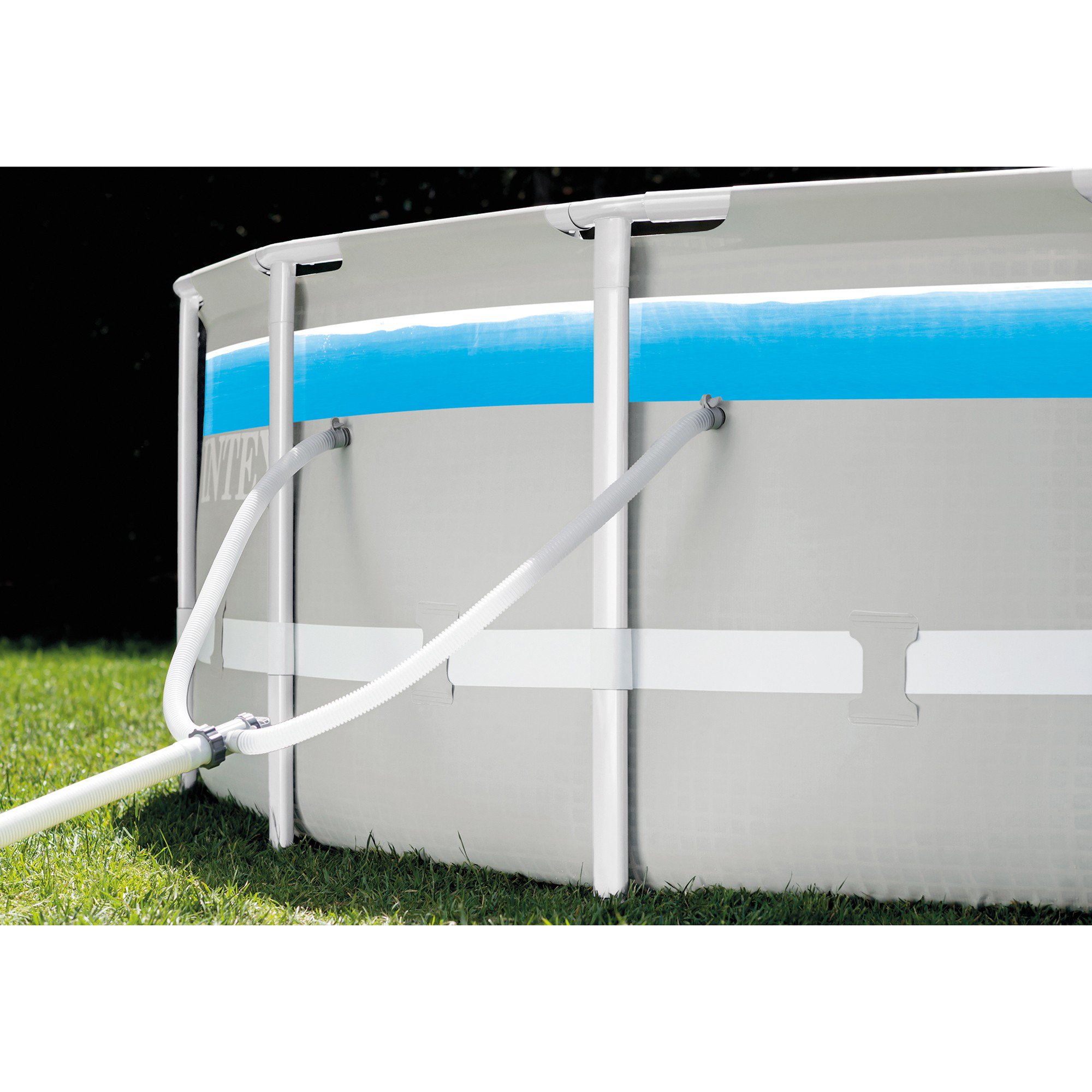 Intex 14′ x 42″ Prism Frame Clearview Premium Pool Set - Above Ground Pool Set. 3357 Gallon Capacity. Hydro Aeration Technology. Includes Filter Pump. Ground Cloth. Pool Cover & Ladder. Ages 6+