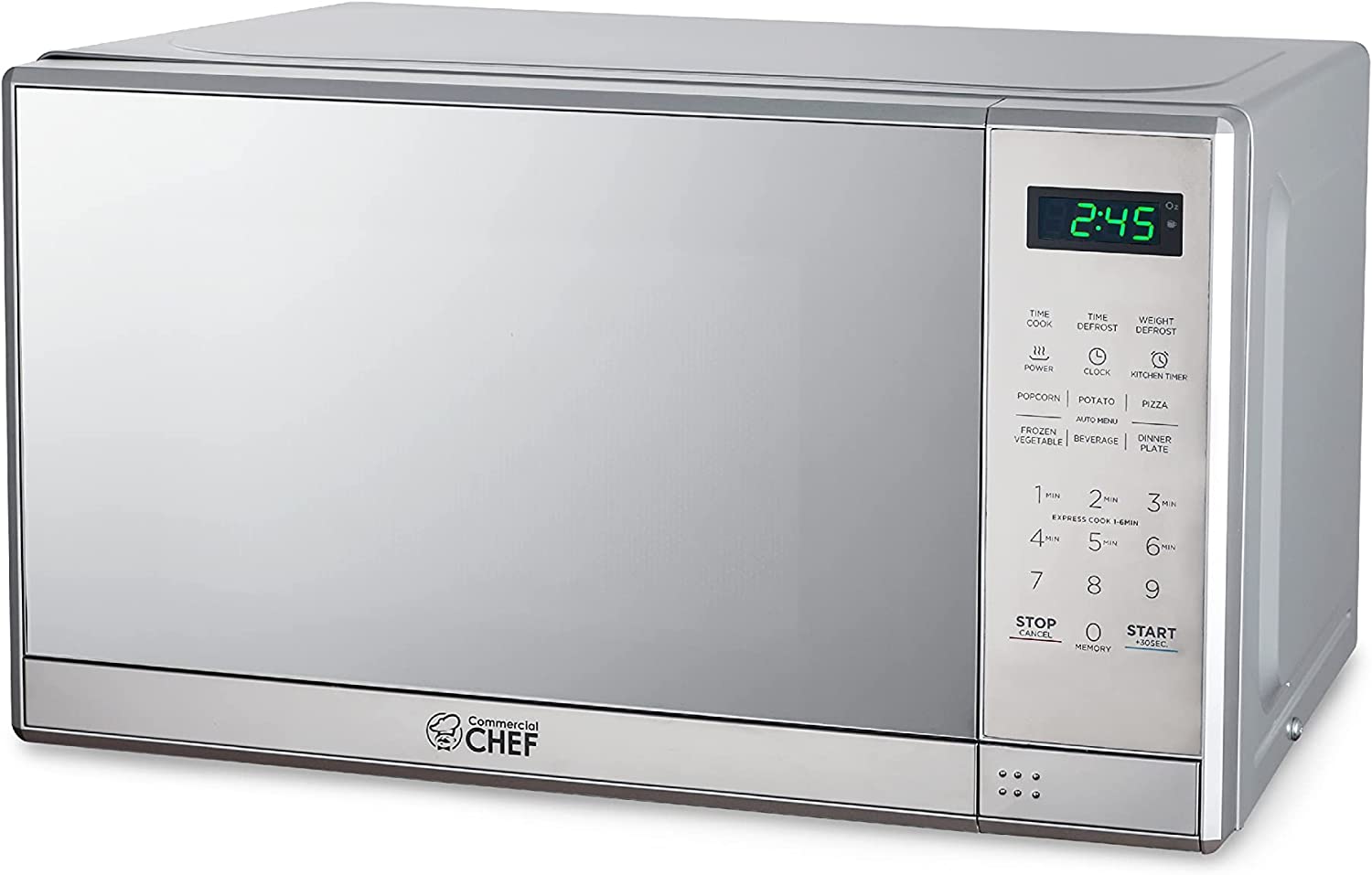 COMMERCIAL CHEF Small Microwave 0.7 Cu. Ft. Countertop Microwave with Digital Display. Stainless Steel Microwave with 10 Power Levels. Outstanding Portable Microwave with Convenient Push Button