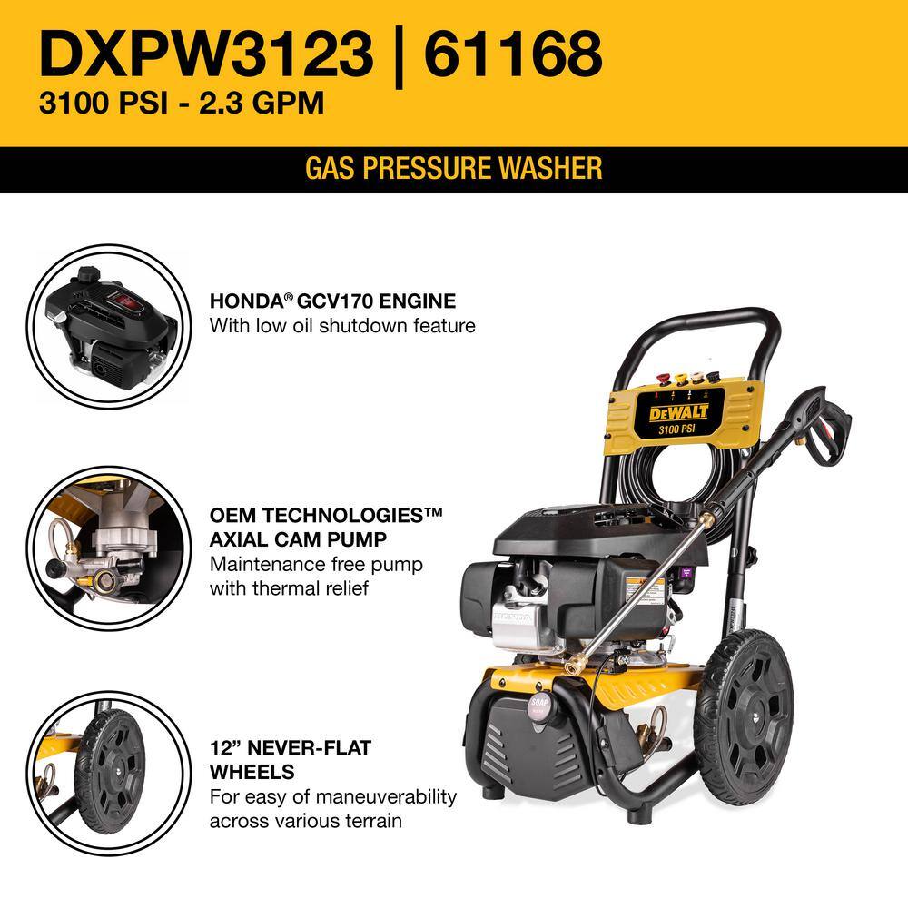 DEWALT DXPW3123 3100 PSI at 2.3 GPM Honda Cold Water Professional Gas Pressure Washer