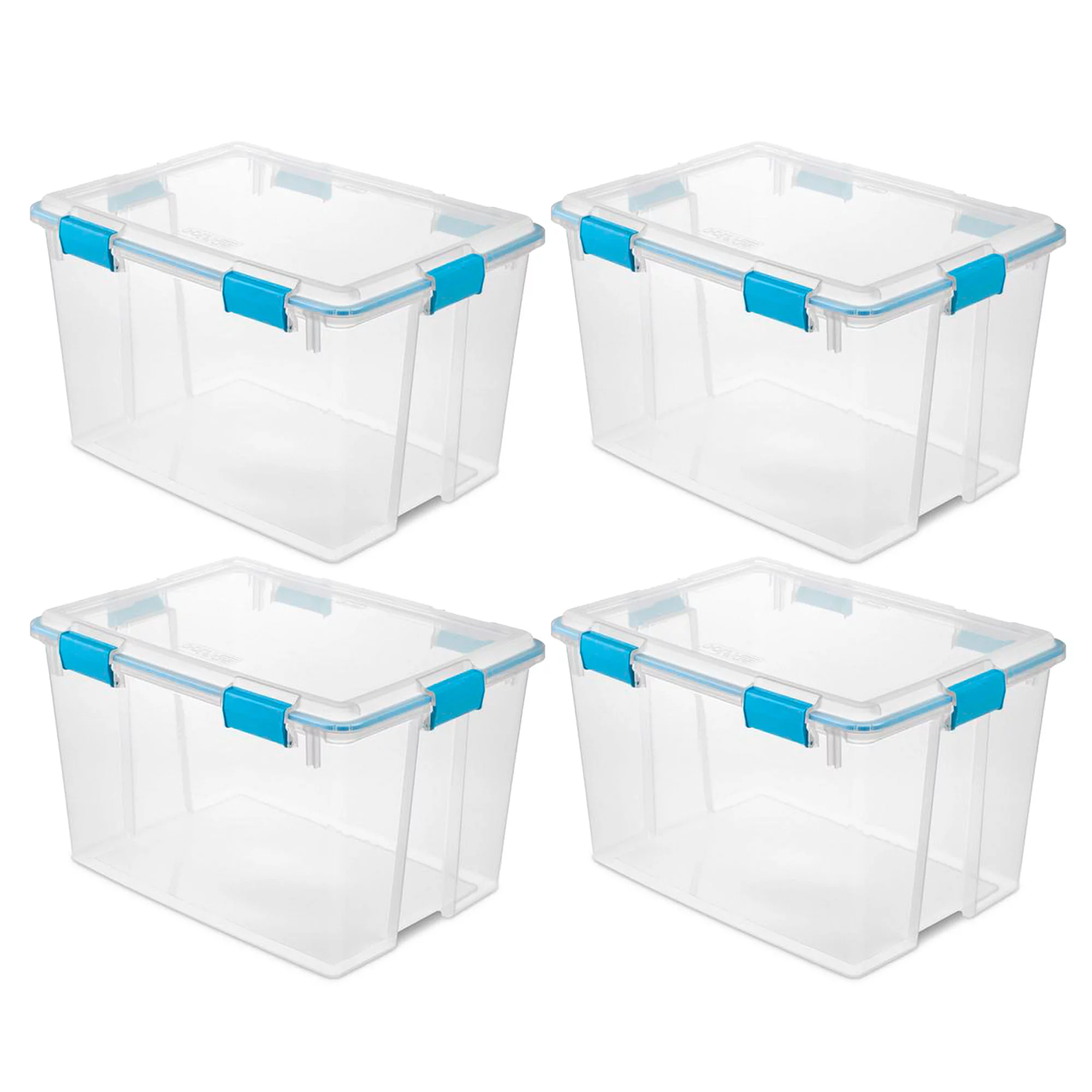 Sterilite 80-Qt Clear Plastic Stackable Storage Bin w/Gasket Latch Lid. 4 Pack