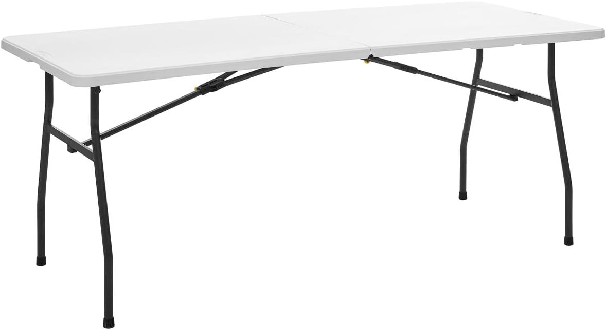Living and More 6 Foot Fold-in-Half Table with Curve Legs. White