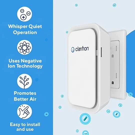 Clarifion - Air Ionizers for Home (1 Pack). Negative Ion Filtration System. Quiet Air Freshener for Bedroom. Office. Kitchen. Portable Air Filter Odor. Smoke Dust. Pets. Eliminator. Mini Air Cleaner