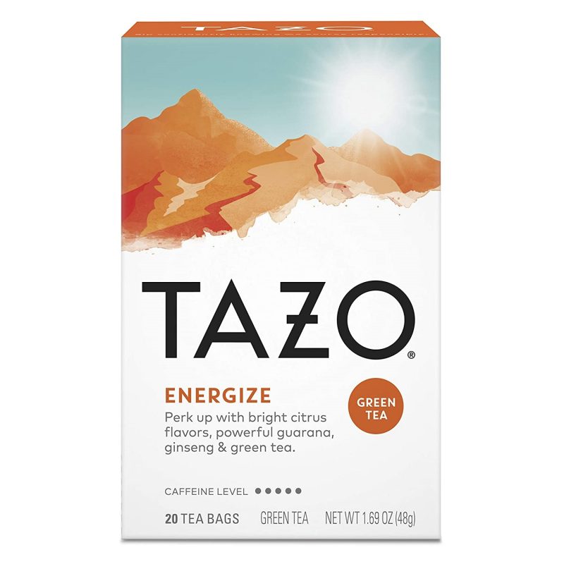 Tazo Energize. Green Tea Bags. Hot Tea. High Caffeine 1.41 oz. 20 Tea Bags