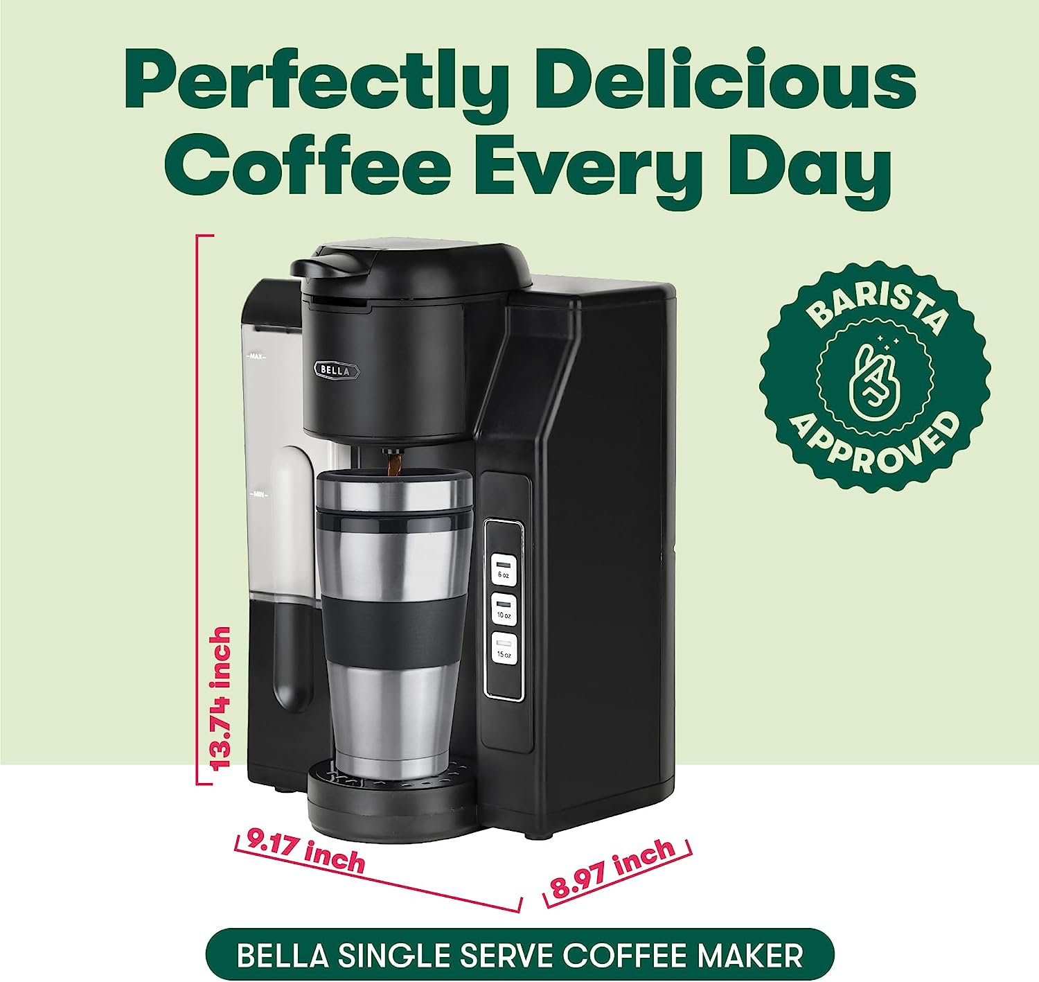 BELLA Single Serve Coffee Maker. Dual Brew. K-cup Compatible - Ground Coffee Brewer with Removable Water Tank & Adjustable Drip Tray. Perfect for Travel