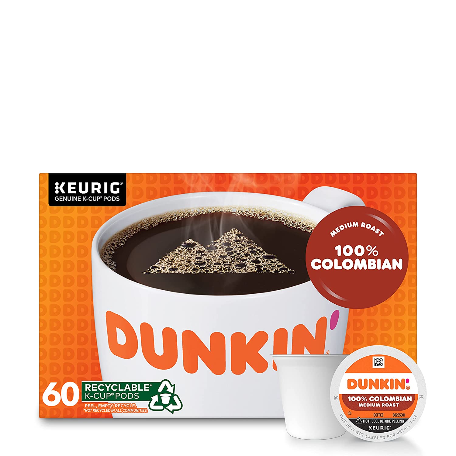 Dunkin- 100% Colombian Medium Roast Coffee. 60 Keurig K-Cup Pods