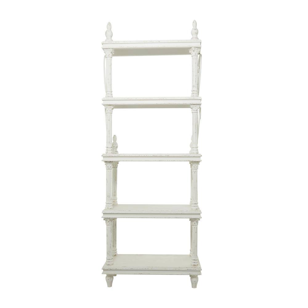 Litton Lane  86 in. x 32 in. White Wood Country Cottage 5 Shelf Accent Shelving Unit