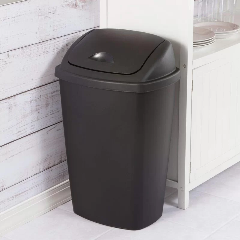 Sterilite 10889004 13.2 Gallon Plastic Home/Office Kitchen Bathroom Basement Garage SwingTop Waste Basket Trash Can or Recycling Bin. Black