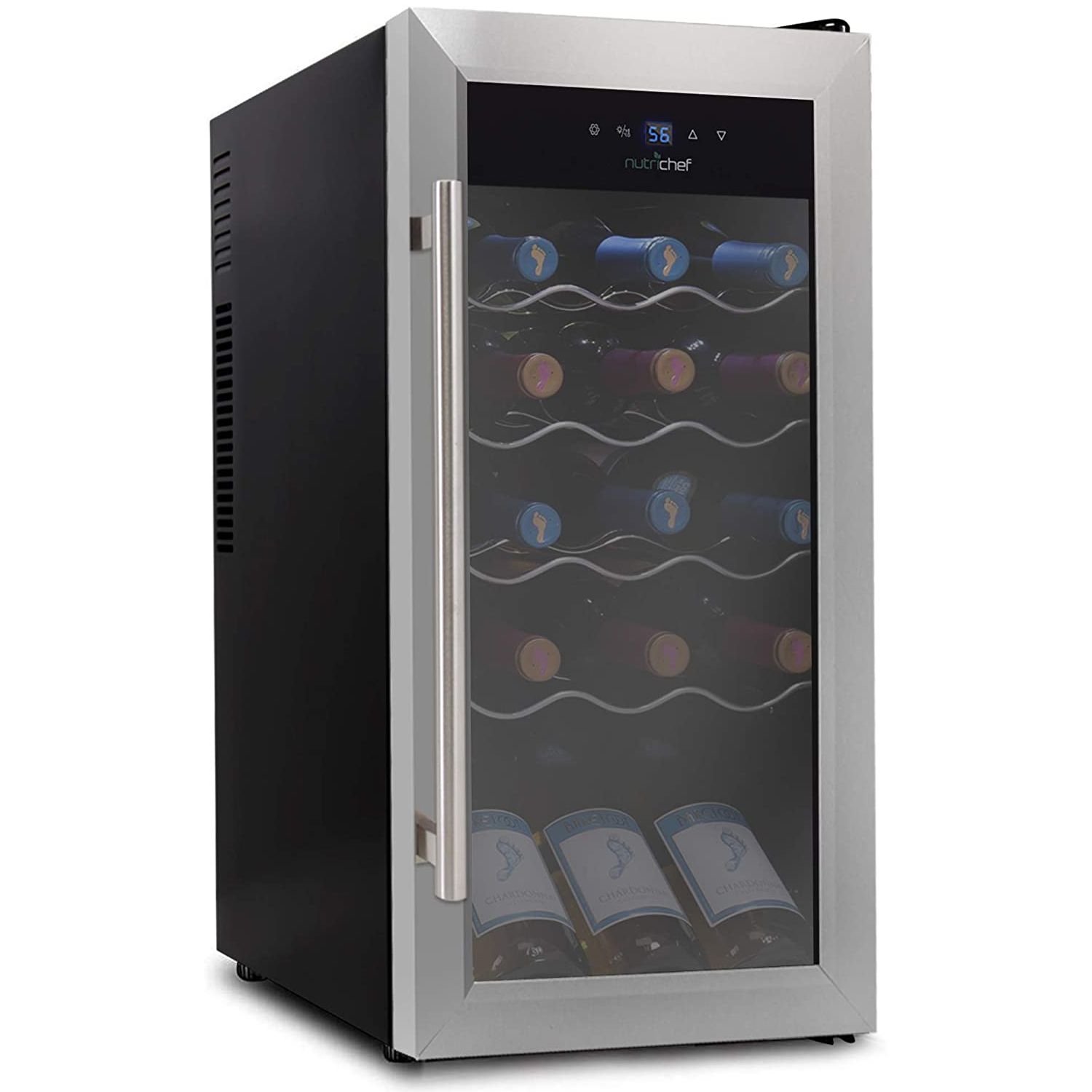 NutriChef Digital Electric 18 Bottle Thermoelectric Wine Chiller Cooler. Black