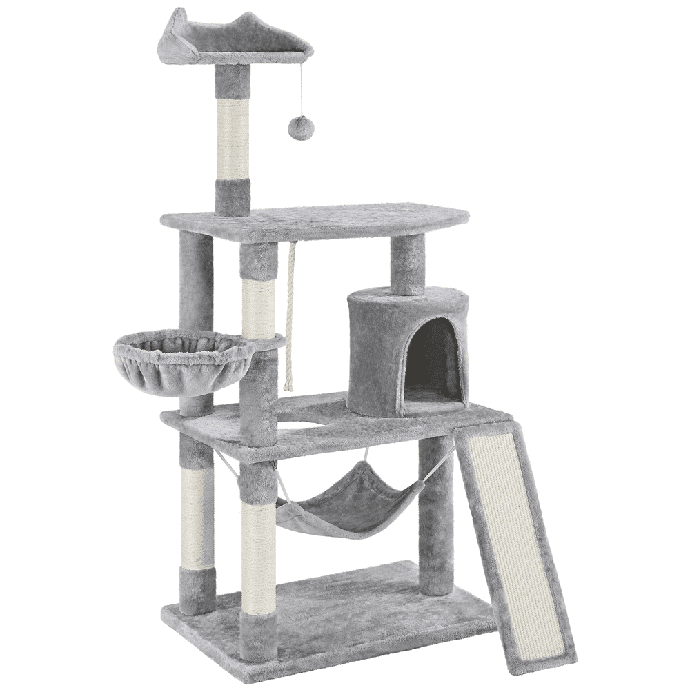 SMILE MART 61″ Cat Tree with Condo and Scratching Post Tower. Light Gray