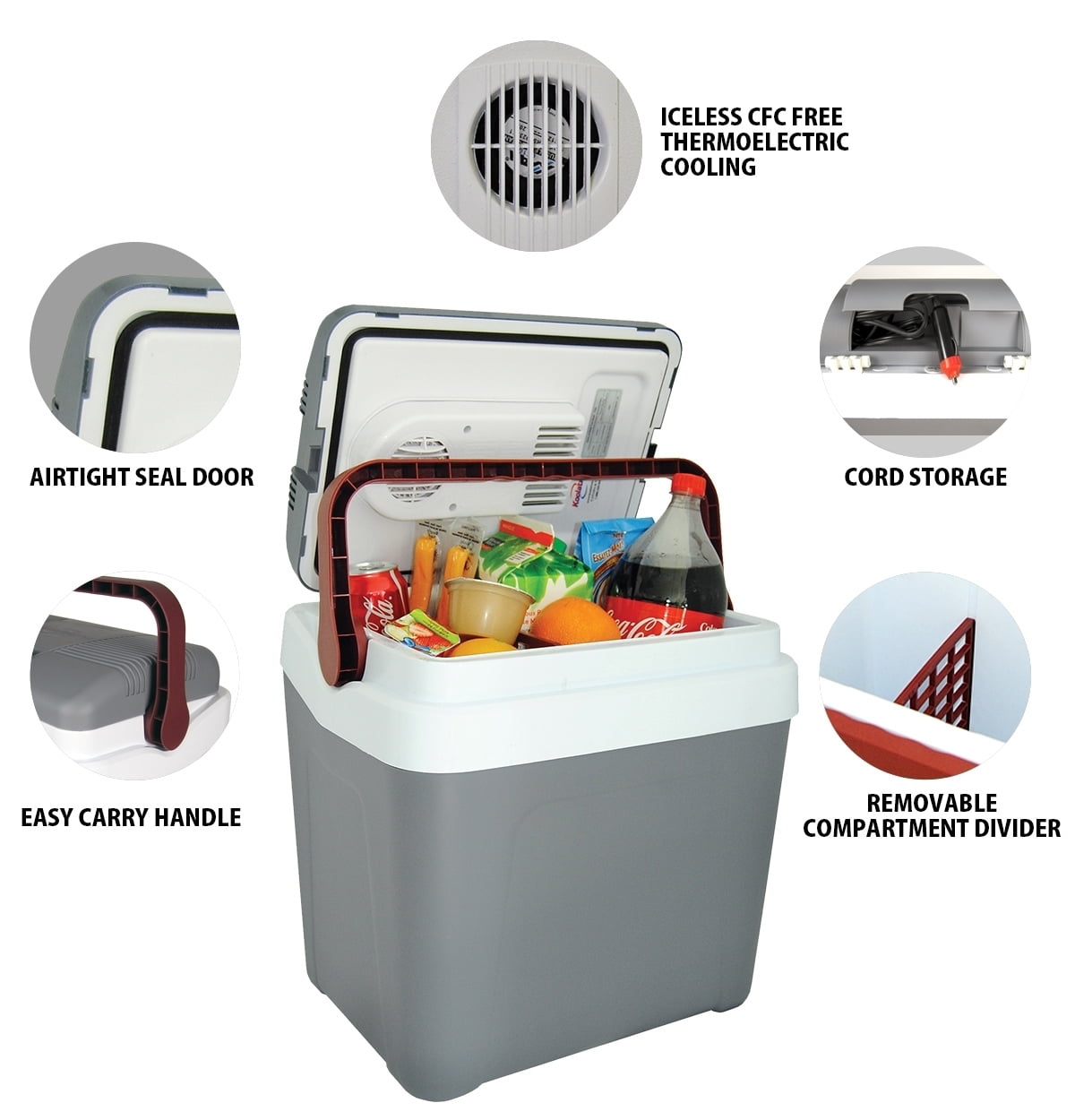 Koolatron P25 Iceless Electric Cooler 12V 24L / 26 qt Portable Ice Chest Fridge Grey and Red