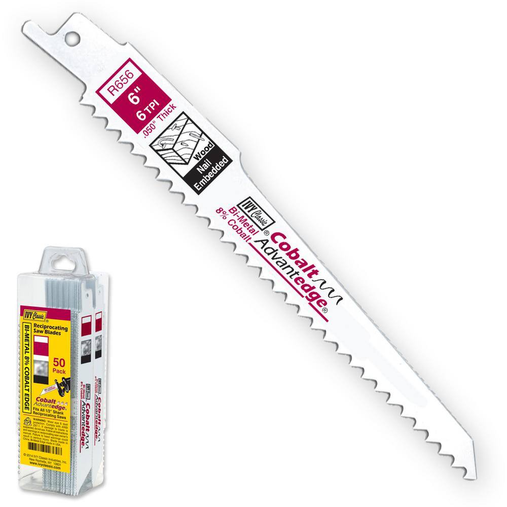 Ivy Classic 28368 6 in. 6 TPI Bi-Metal Reciprocating Saw Blade Cuts Wood/Nails (50-Pack)