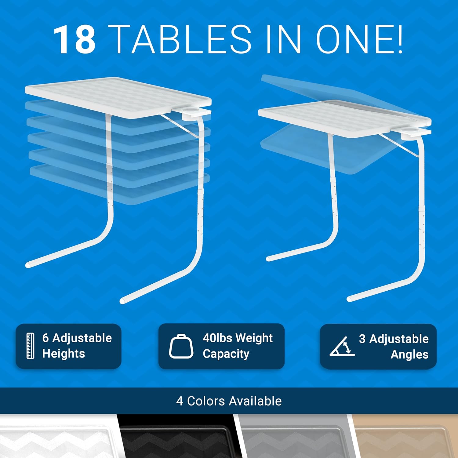 Table Mate II TV Tray Table - Folding TV Dinner Table. Couch Table Trays for Eating Snack Food. Stowaway Laptop Stand. Portable Bed Dinner Tray - Adjustable TV Table with 3 Angles. Cup Holder. White