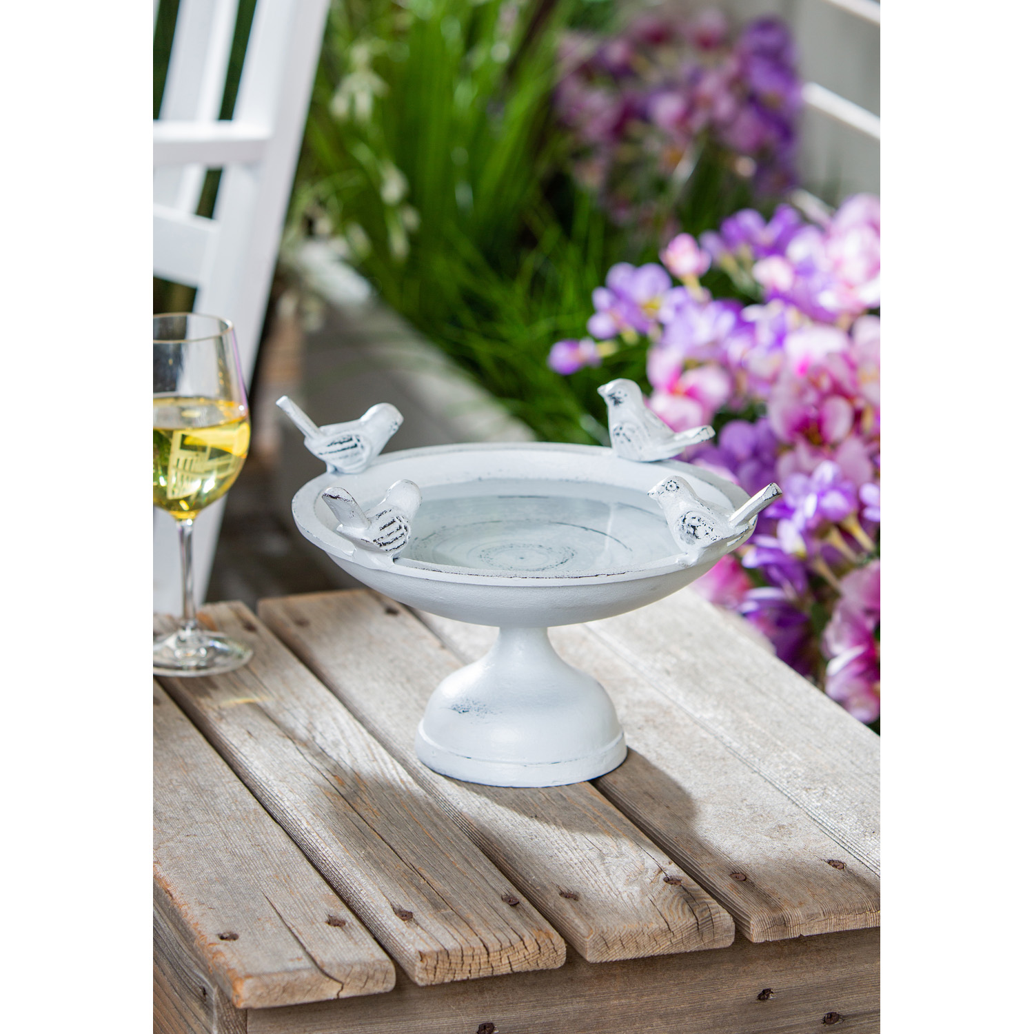 Perched Birds Metal Tabletop Bird Bath