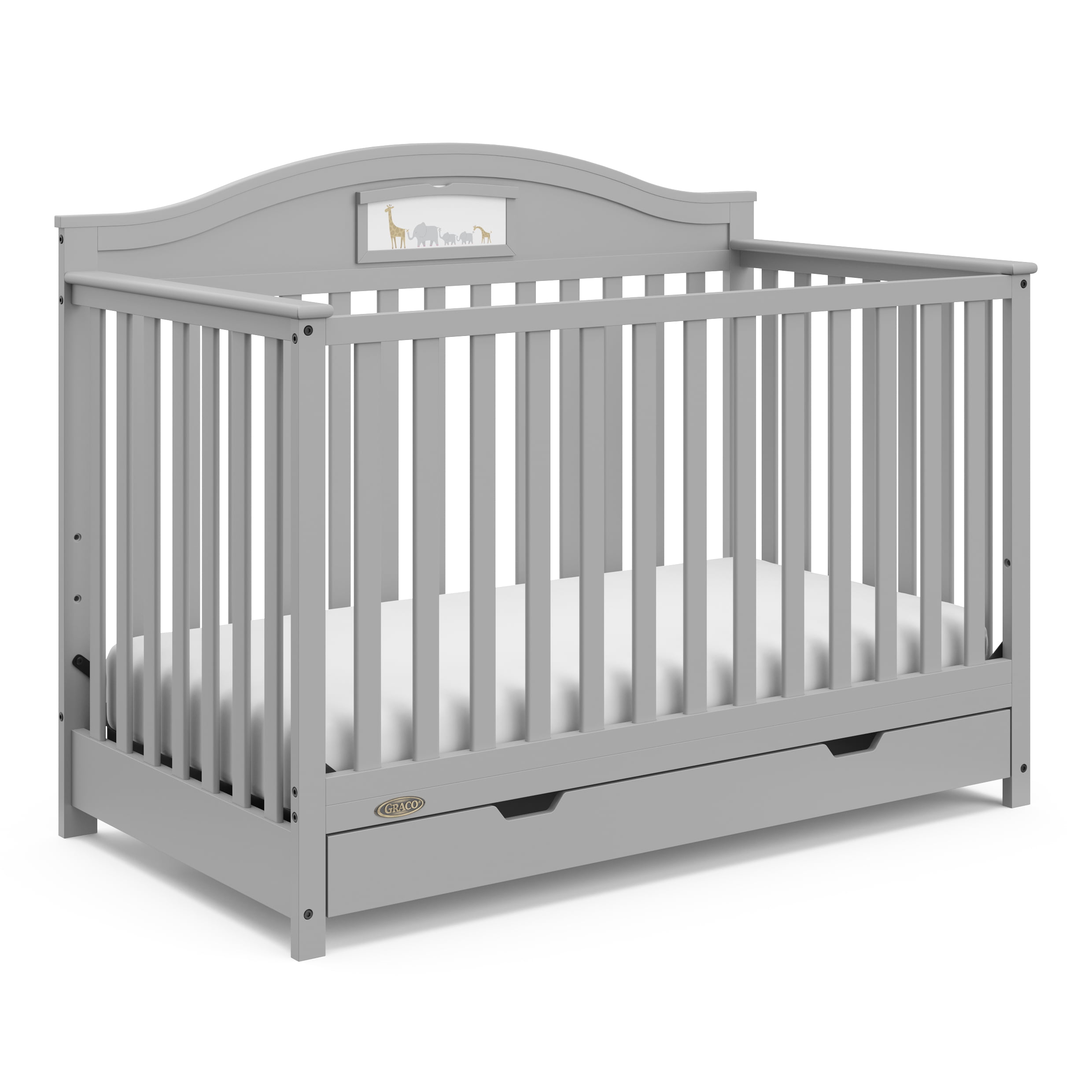 Graco Story 5-in-1 Convertible Baby Crib with Drawer. Pebble Gray