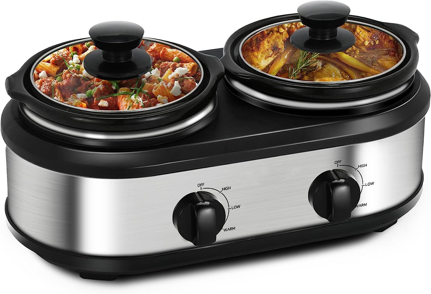 X WINDAZE Dual Slow Cooker. Buffet Servers and Warmers with 2 X 1.25Qt. Tempered glass lids and Lid Rests. 3 Adjustable Temp. Stainless Steel