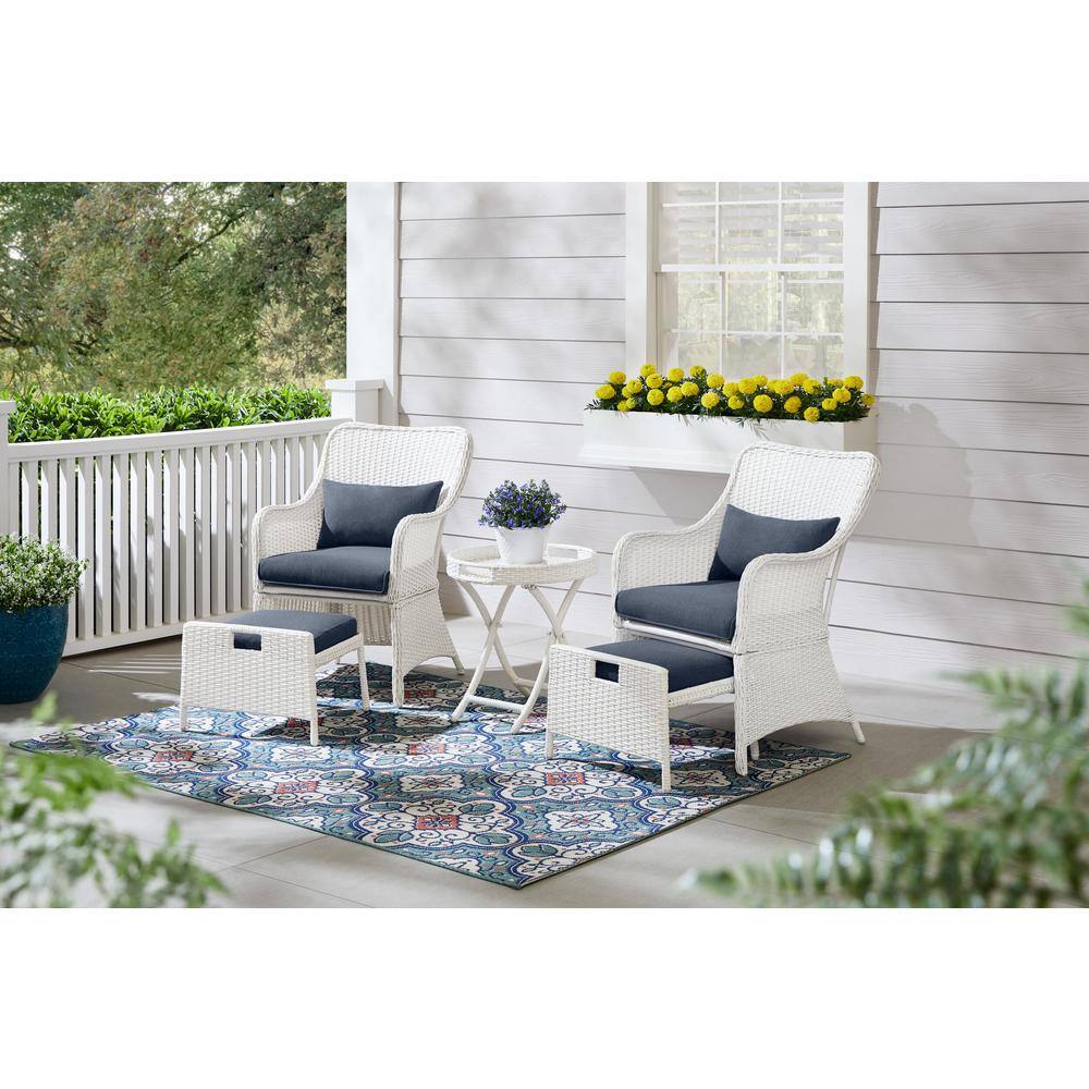 Hampton Bay  Garden Hills 5-Piece Wicker Outdoor Chat Set with CushionGuard Sky Blue Cushions