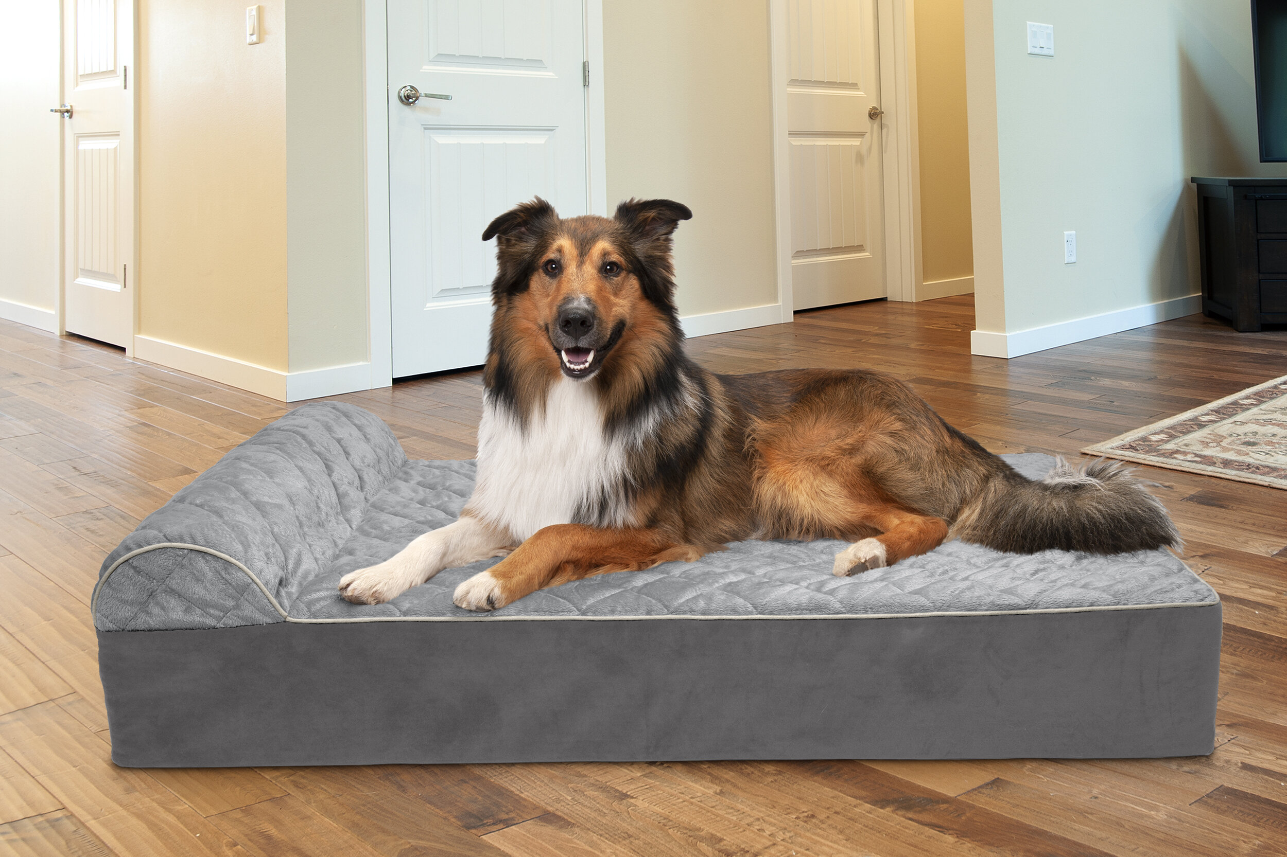 Quilted Faux Fur Velvet Goliath Chaise Pet Bed