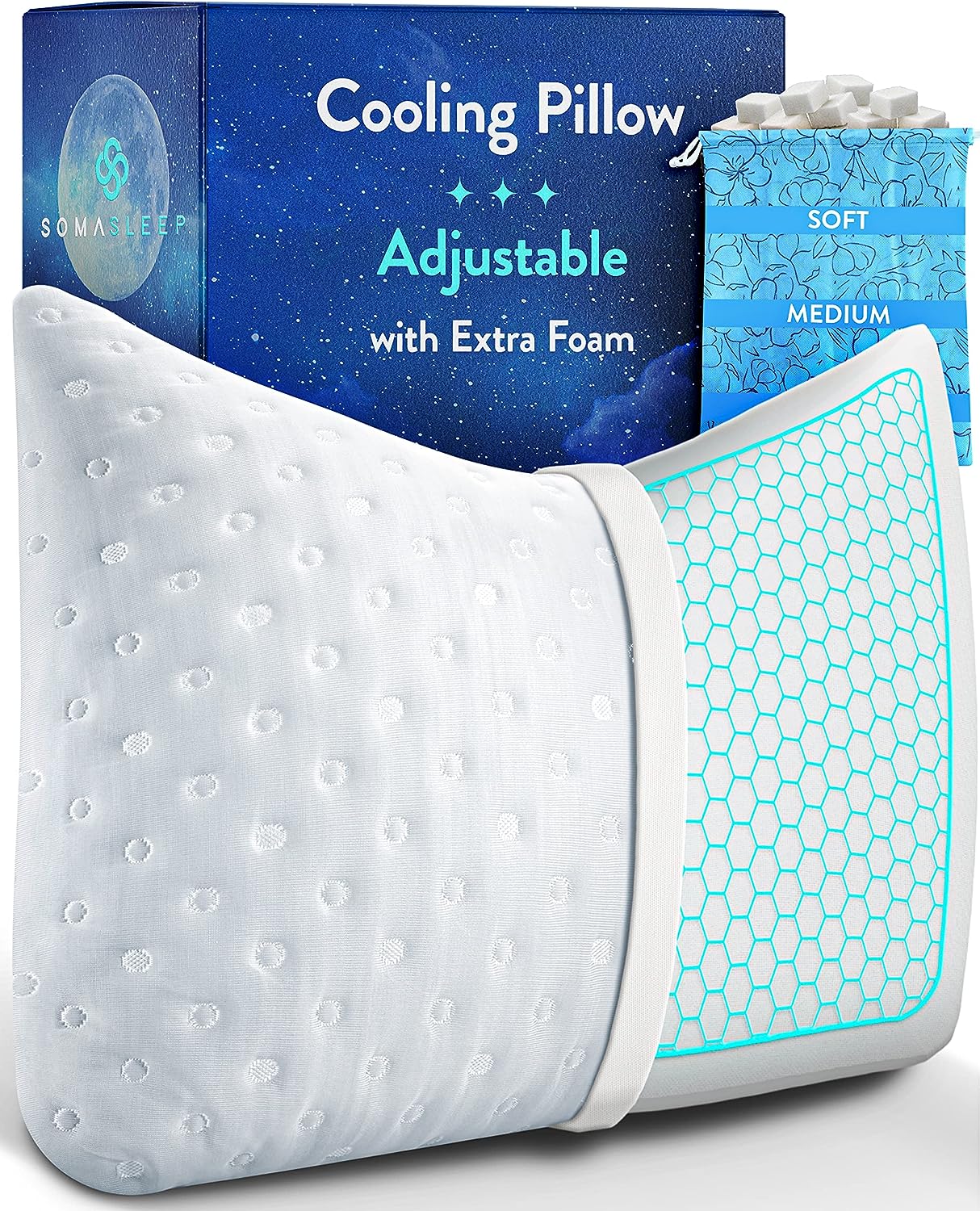 Cooling Pillow for Hot Sleepers - Best Curved Side Sleeper Bed Pillow - Anti Wrinkle Cool Gel Pillow - Gel Cooling Memory Foam Pillow for Neck. Back and Shoulder Pain Relief and Sleeping - Queen White