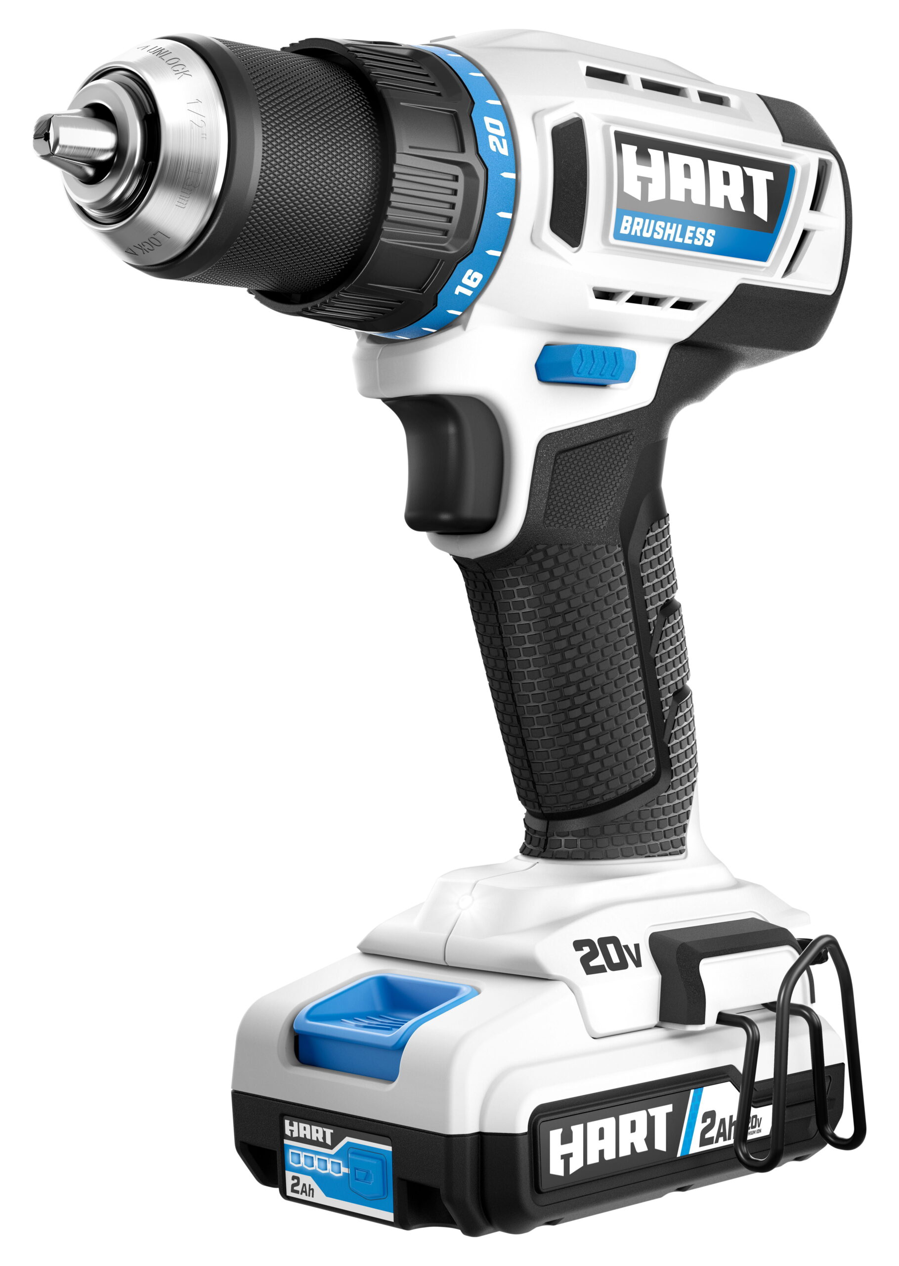 HART 20-Volt Brushless 1/2-inch Drill/Driver Kit. (1) 2.0Ah Lithium-Ion Battery. Gen 2