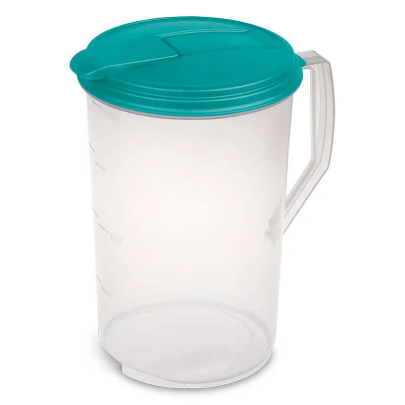 Sterilite 1-Gallon Round Plastic Pitcher and Spout. Clear w/ Color Lid (12 Pack)